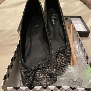 Delman Black Wool Tweed Flats